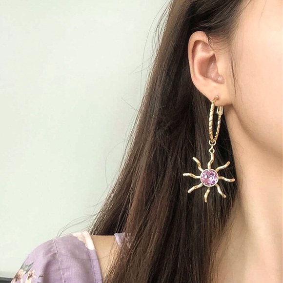 GlitzBlitz Boutique Jewelry - Any 2/$20! Gold/Lavendar Crystal Sun Hoop Earrings